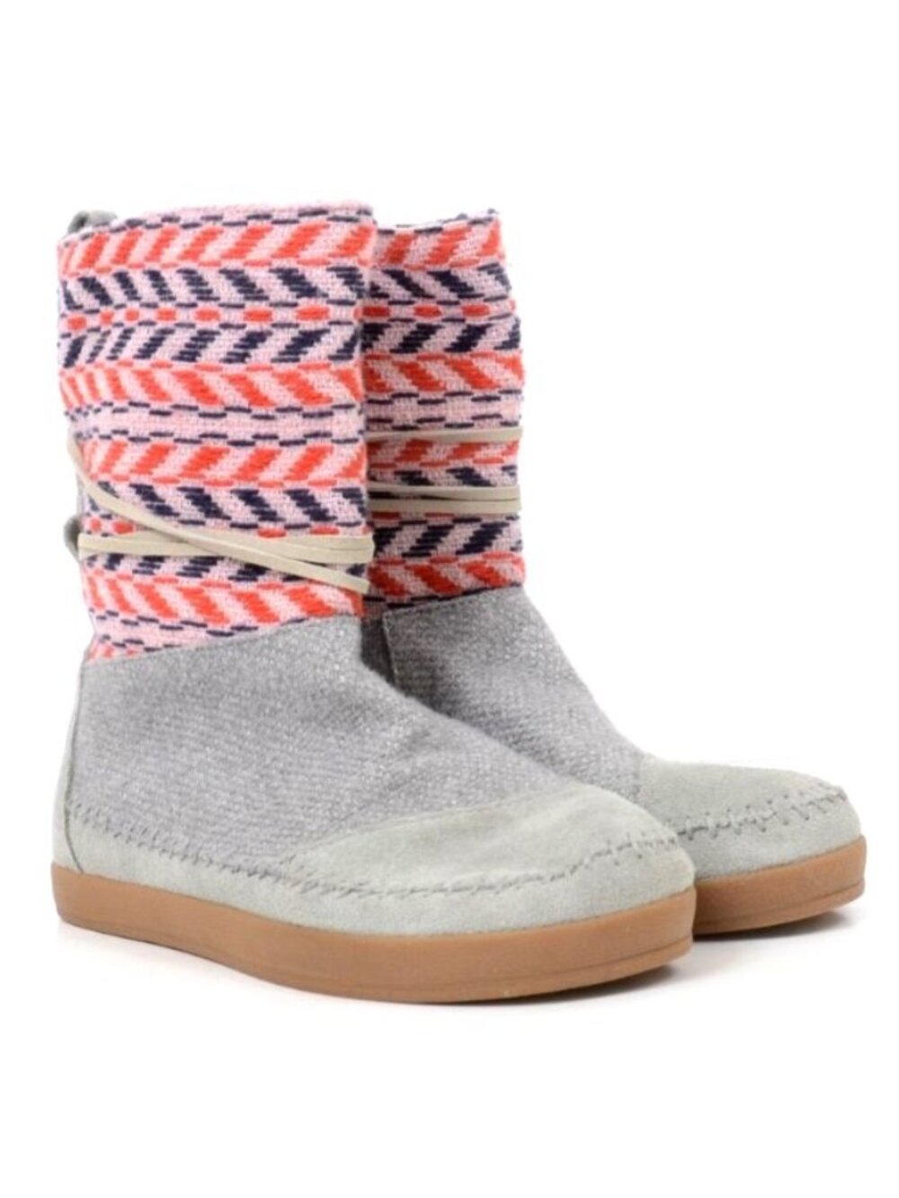 Toms Nepal Women's 9 Grey Leather Suede Faux Shearling‎ Pull On Ankle Boots